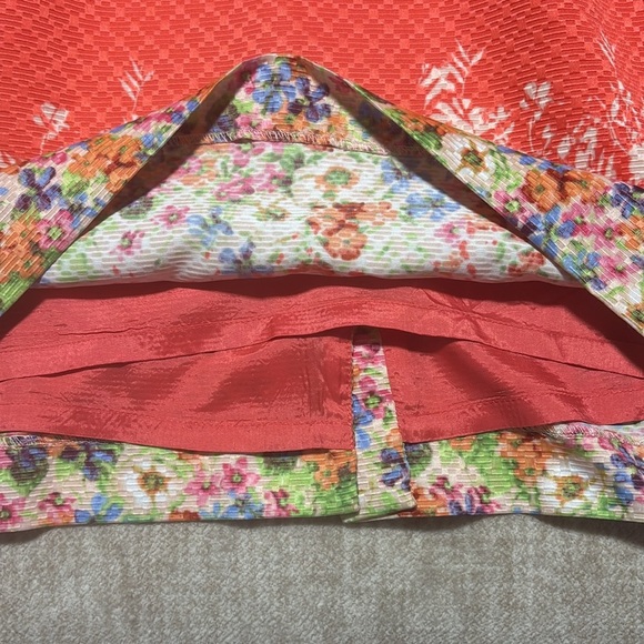 Sz 14 Tahari Arthur Levine Orange/Coral wildflowers sheath dress sleeveless - Picture 4 of 7